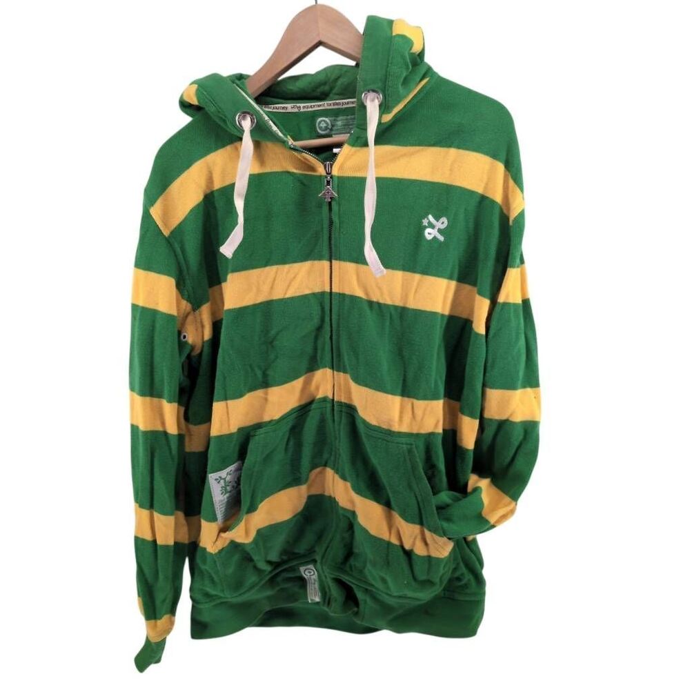 Vintage LRG Green Yellow Striped Bill Hoody Zip Up M Medium